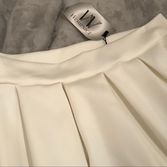 White Polyester Pleated Dress Skirt - Picture 4 of 8